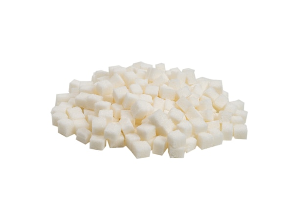 A pile of sugar cubes isolated on white background.