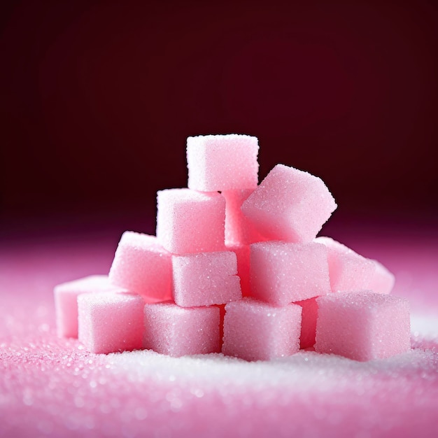 Photo a pile of sugar cubes with a pink background.