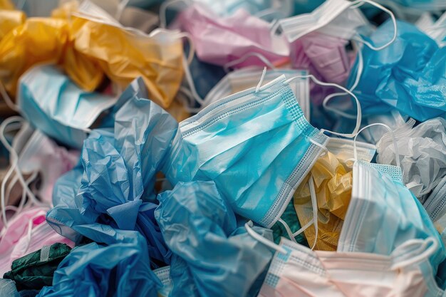 A pile of surgical masks sitting on top of each other