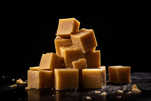 A Pile Of Sweet Butter Fudge Pieces On Black Background