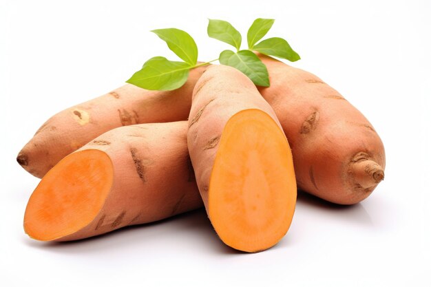 Pile of sweet potatoes isolated white background