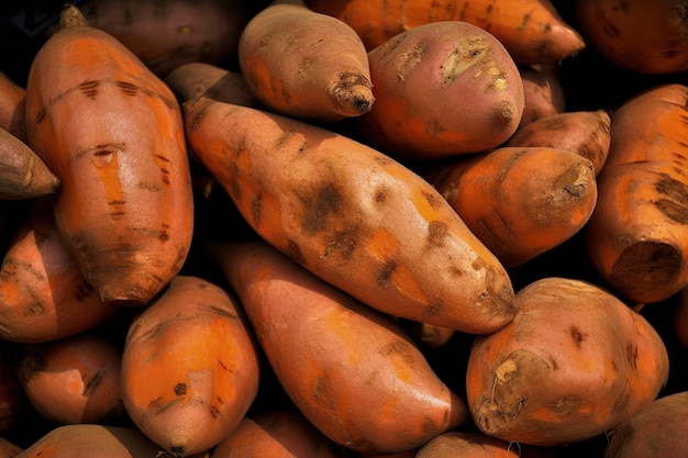 A pile of sweet potatoes with brown spots generative AI