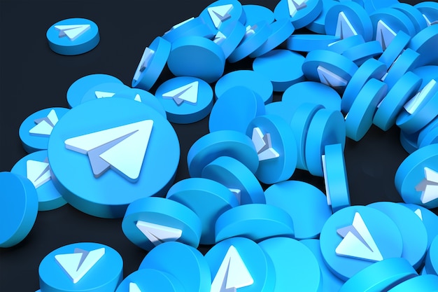 Куча логотипа Telegram 3D визуализации