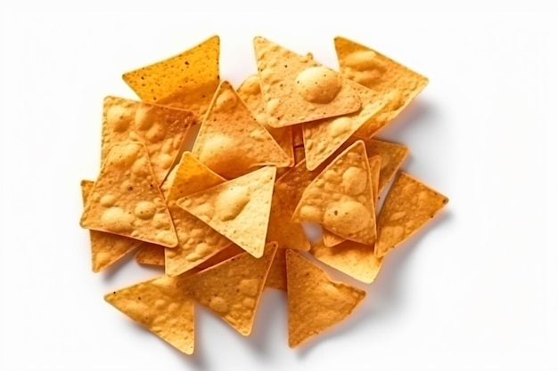 a pile of tortilla chips on a white surface