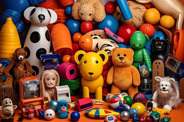 Photo a pile of toys including a bear and a bear.