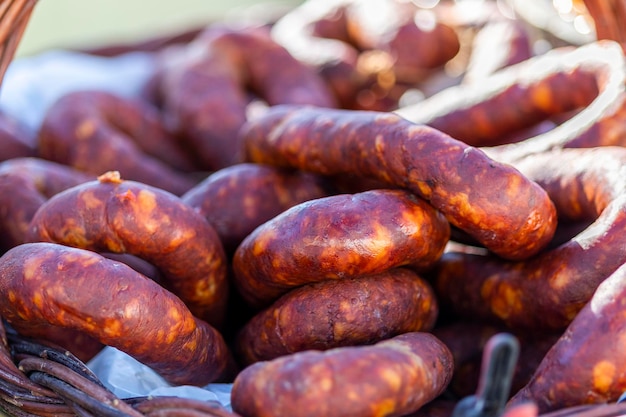 Pile of traditional chorizos in Algarve region