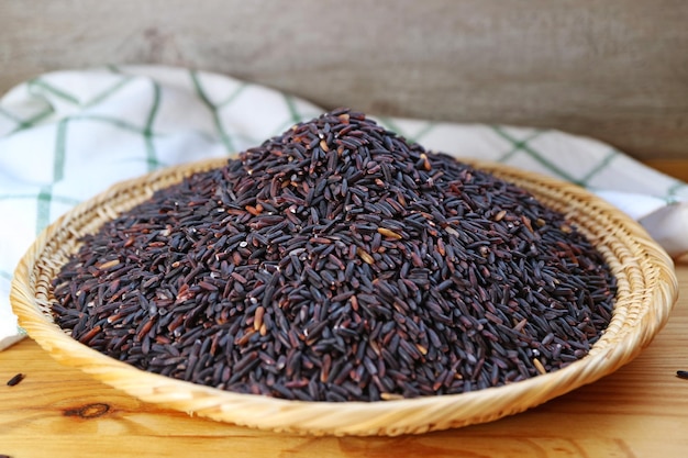 Pile of Uncooked Riceberry Rice Healthy Carb of Crossbreed of Jao Hom Nin Rice and Jasmine Rice