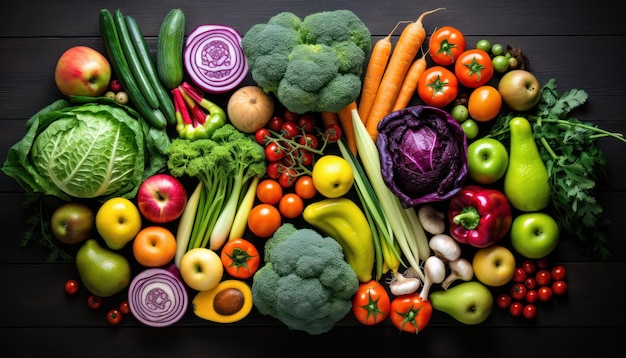 A pile of vegetables including broccoli, carrots, celery, and tomatoes.