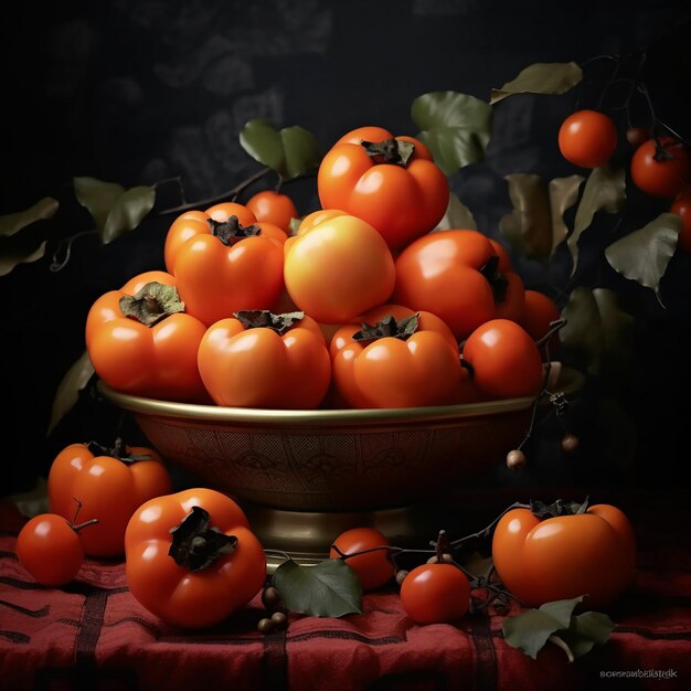 A pile of vibrant orange persimmons