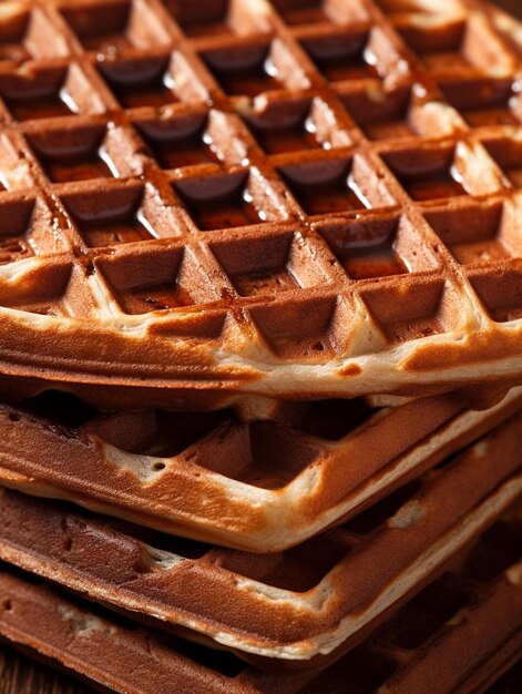 Photo a pile of waffles with chocolate on top