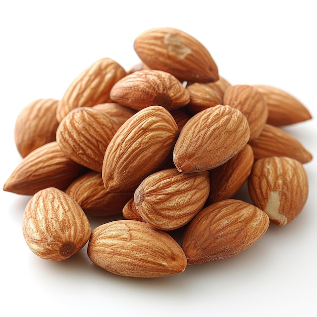 a pile of walnuts with a white background