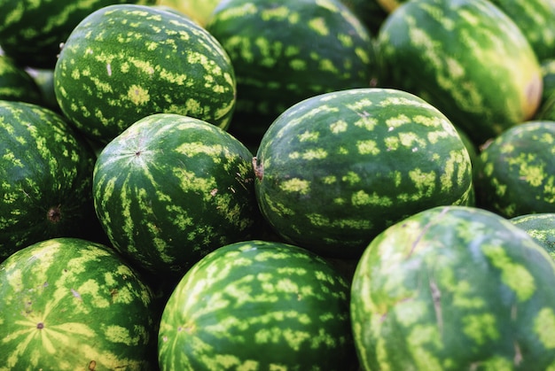 Pile of watermelons in grocery store