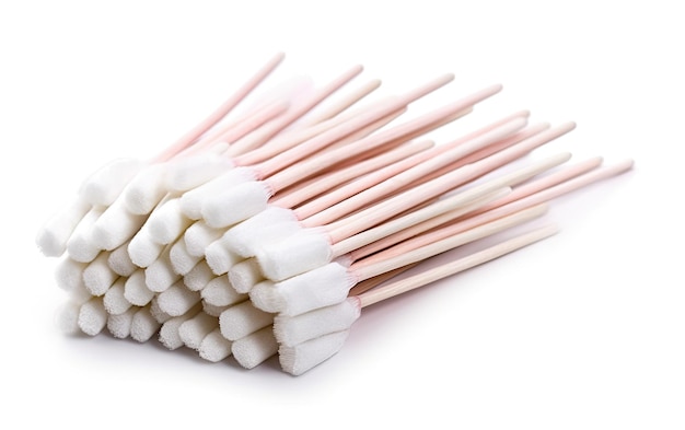 Photo pile of white cotton swabs on white background