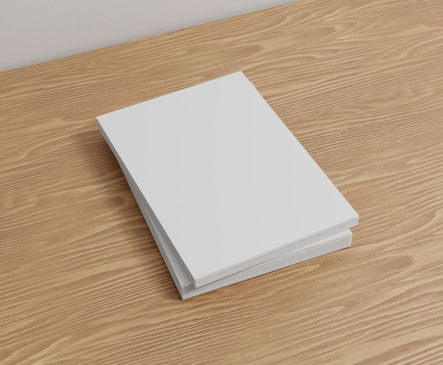 A pile of white paper is placed on the floor, a4, a3, blank flyer, poster, stacked, 3d, 3d rendering