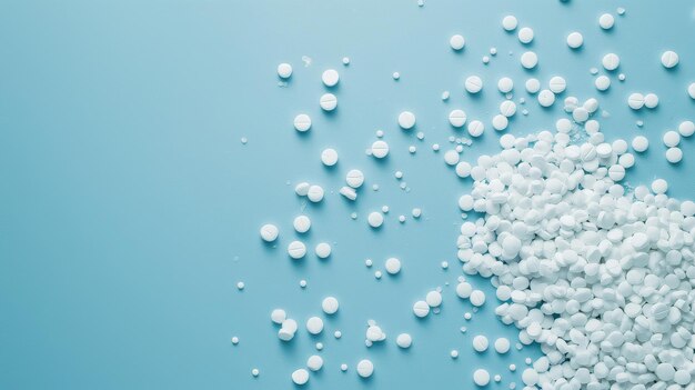 Pile of White Pills on Blue Surface