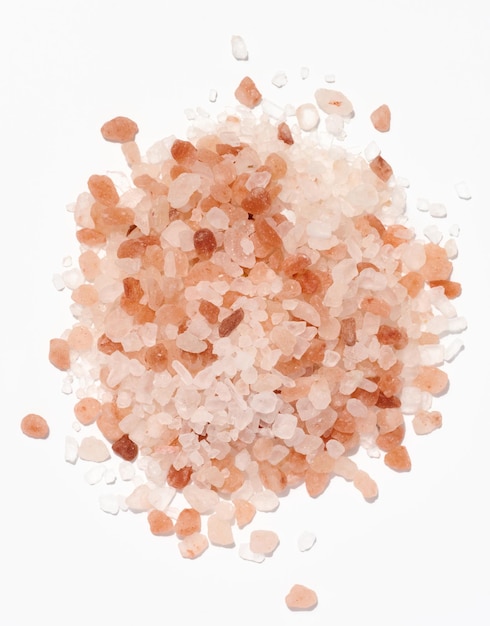 Pile of white and pink Himalayan salt close up