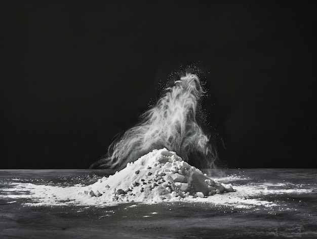 A pile of white powder on a black background