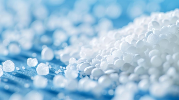 Photo pile of white sugar on blue table