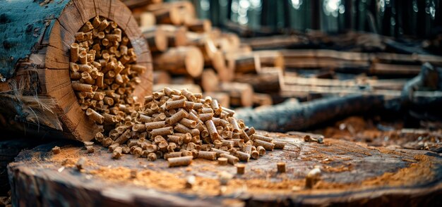 Photo a pile of wood chips is scattered on the ground