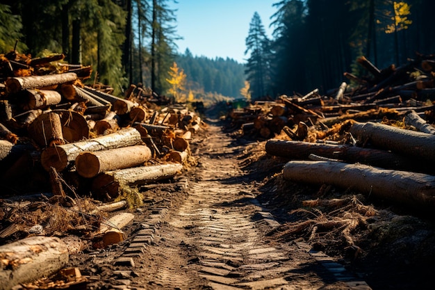 Photo a pile of wood in the forest