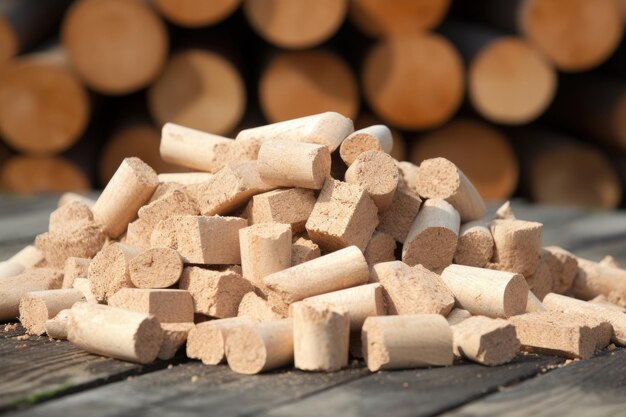 Pile of wooden briquettes as biofuel alternative