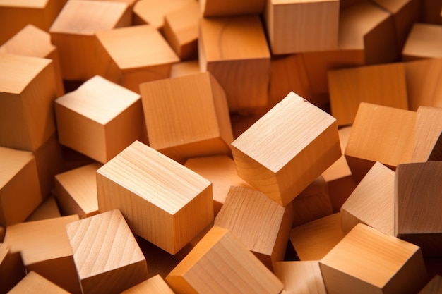 A pile of wooden cubes with the word cubes on it