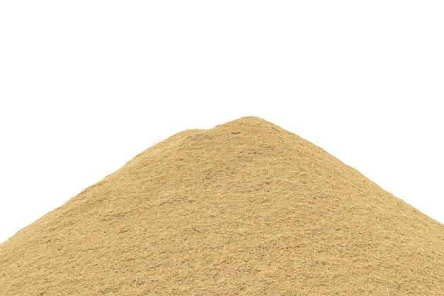 Pile of yellow paddy rice in the factory isolated on white background