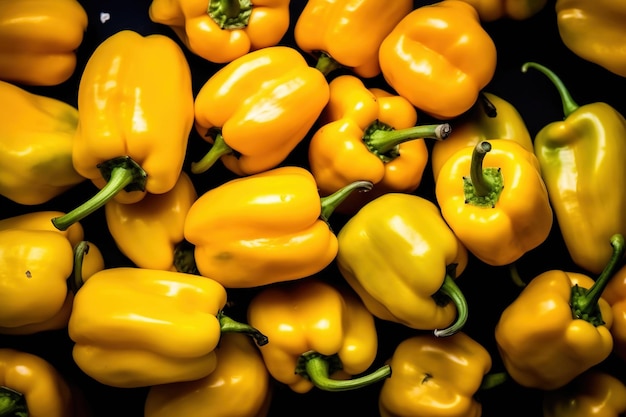 A pile of yellow peppers