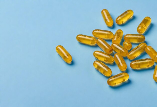 Photo a pile of yellow pills that are on a blue background