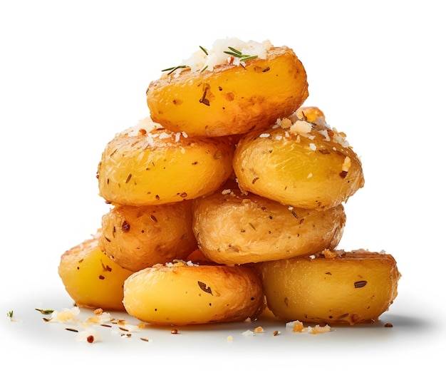 Piled golden potatoes with a salt sprinkling Generative AI