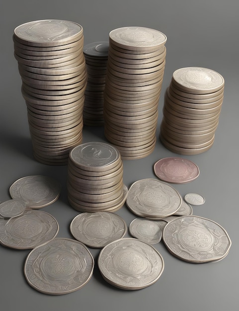 Piles of coins scattered around