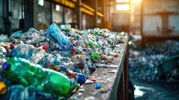 Piles of Plastic Bottles on Sorting Table at Garbage Processing Plant