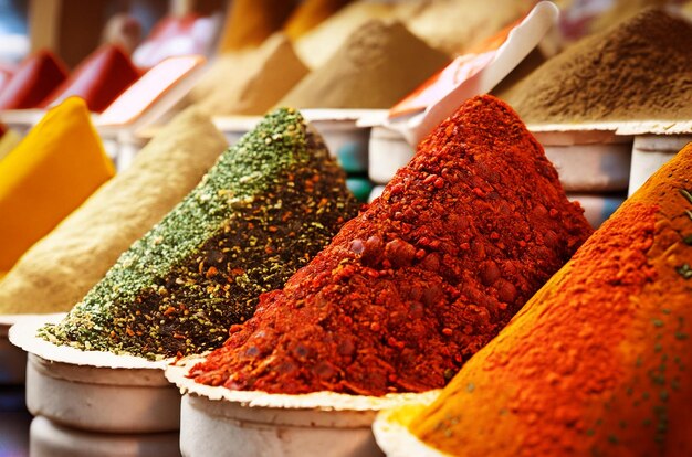 Piles of spices in a traditional market