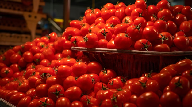 Piles of vibrant red cherry tomatoes