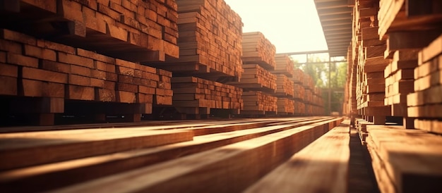 Piles of wooden boards Wood timber stack