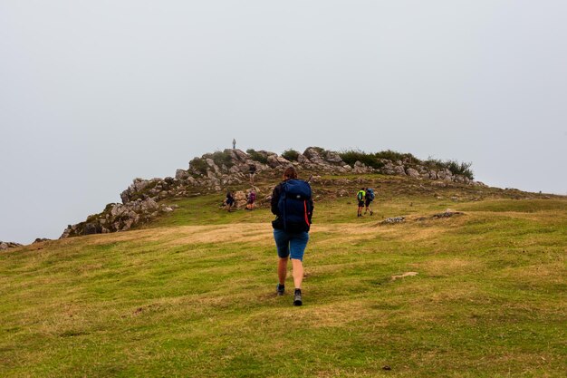 Pilgrims along the Camino de Santiago French Pyrenees