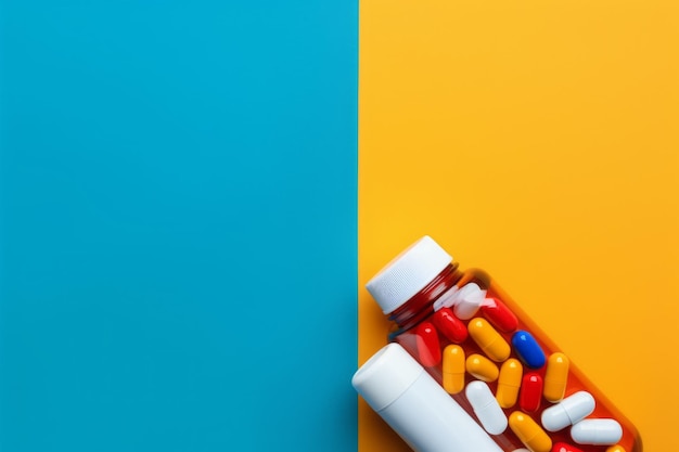 Pill Diversity A Colorful Array in Bottles on Texturized Background