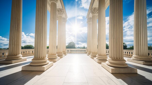 Pillar of lawn and justice with blue sky