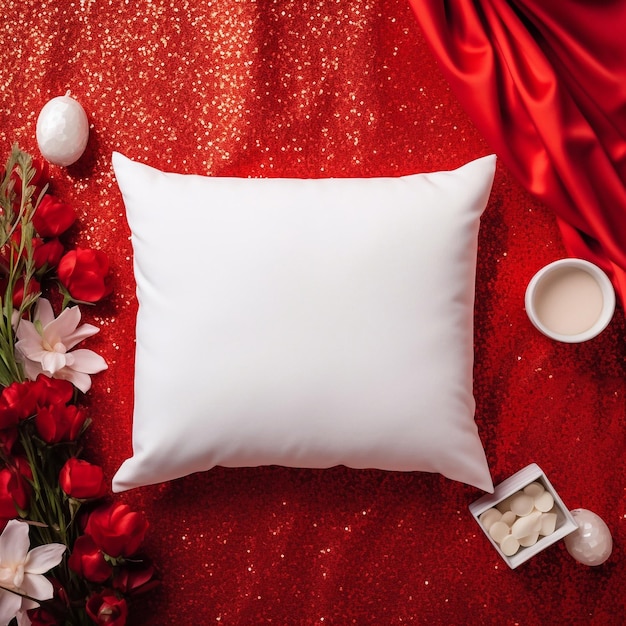 Photo pillow mockup on romantic background pillow design