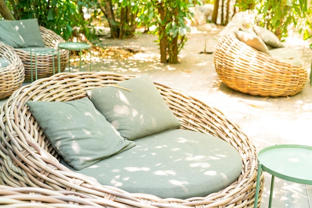 Pillow on patio outdoor chair in gaeden