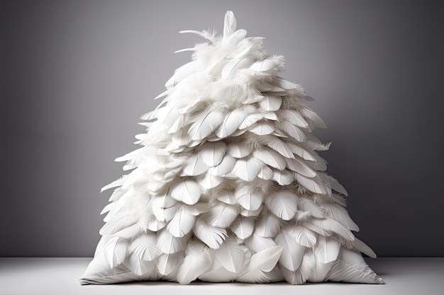 Photo pillow pyramid made of white feathers