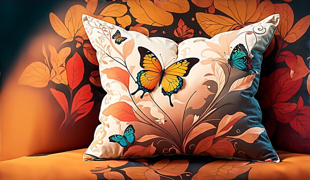 Pillow template with beautiful butterfly pattern in autumn