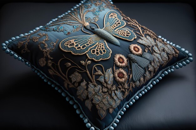 Pillow with intricate needlework showcasing the craftsmanship of its creator