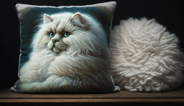 A pillow with a picture of a persian cat on it