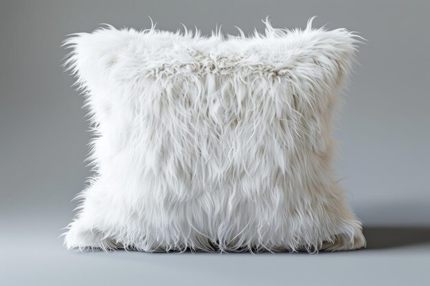 Photo pillow with white fur cover