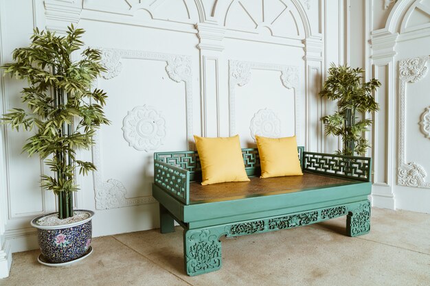 Pillows on sofa in outdoor patio