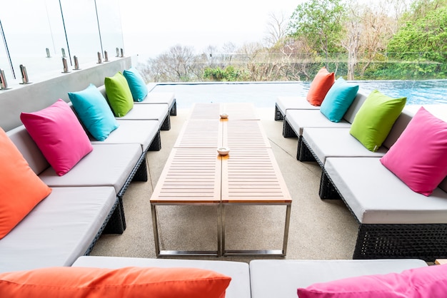 Pillows on sofa in outdoor patio