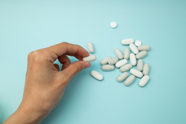 Pills on a blue background