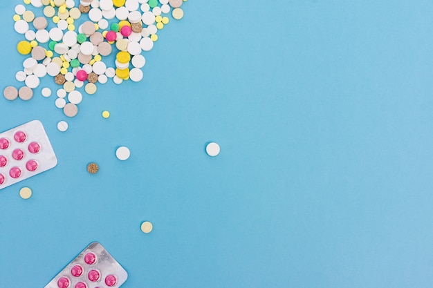 Pills on a blue background