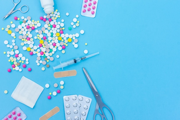 Pills on a blue background